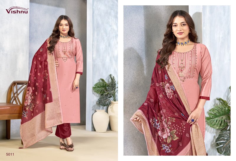 Sarita By Vishnu Vertican Silk Dress Material 